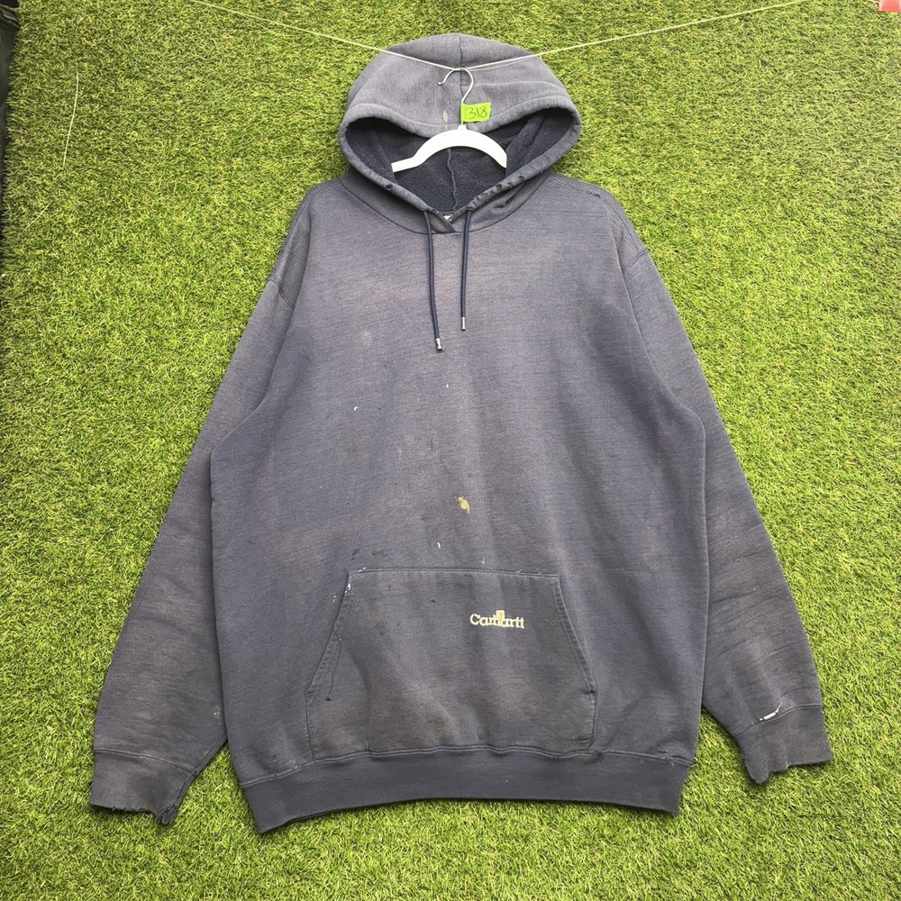 Carhartt Hoodie Mens XL Navy Blue Workwear Distressed Sweatshirt Faded